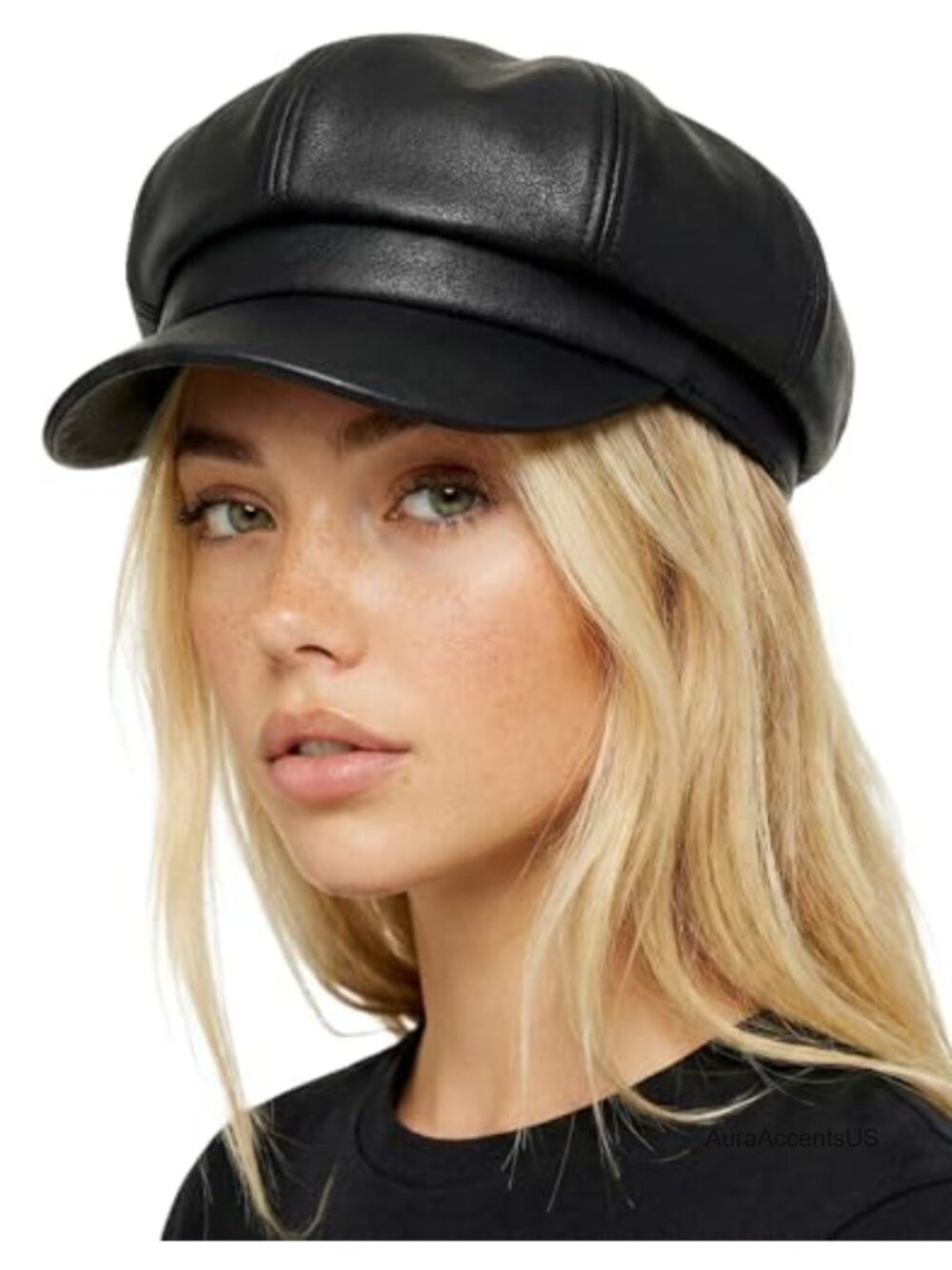 Women's Newsboy Cabbie Cap Faux Leather Vintage Baker Boy Hat